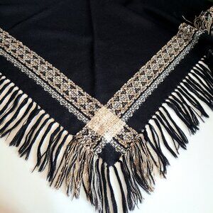 Vintage Arola triangle shape 100% wool black shawl. Made in Finland.